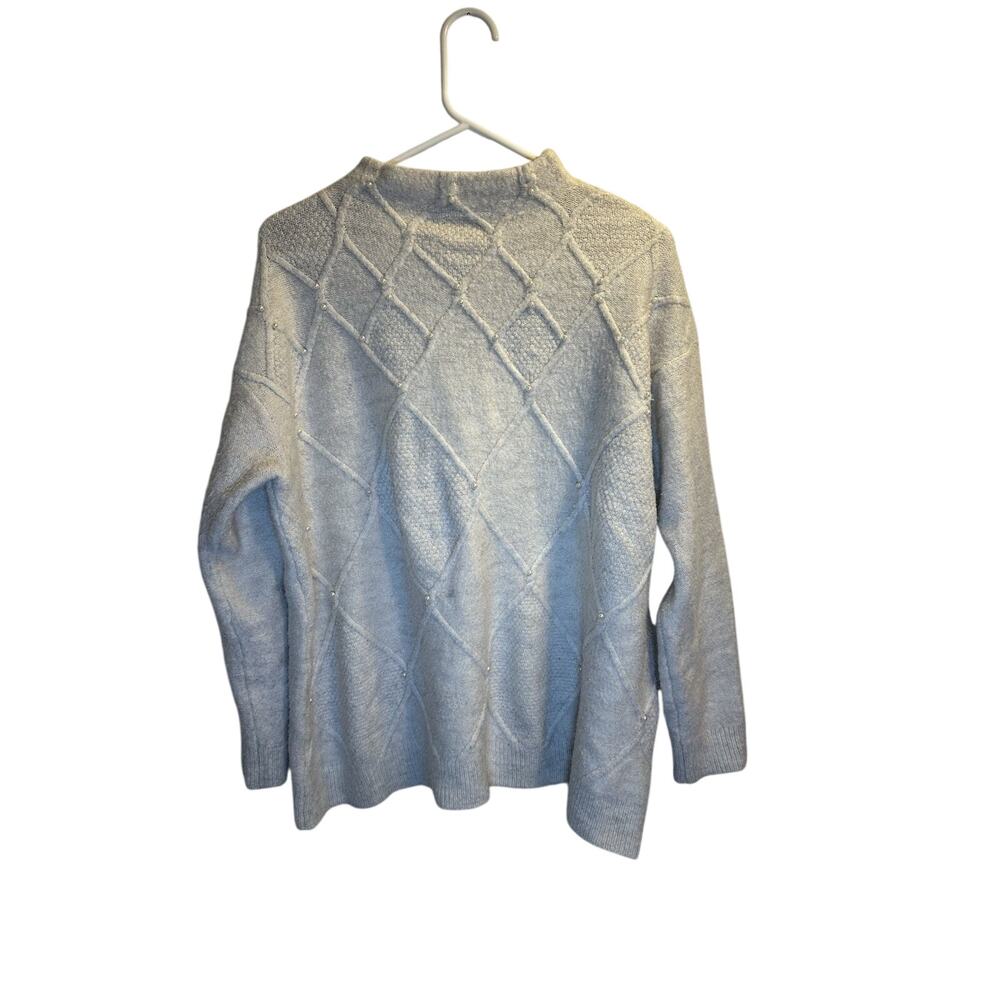 Retrology Sweater 1X Cream Pearl Beaded Argyle Knit Tunic Coquette Oversized